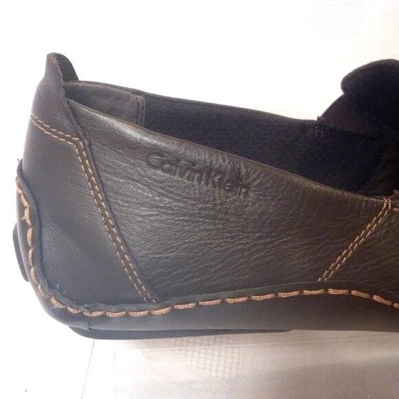 New Calvin Klein Men 13 M Driver Loafer Shoe Moccasin Brown Leather Nappa - Picture 2 of 11